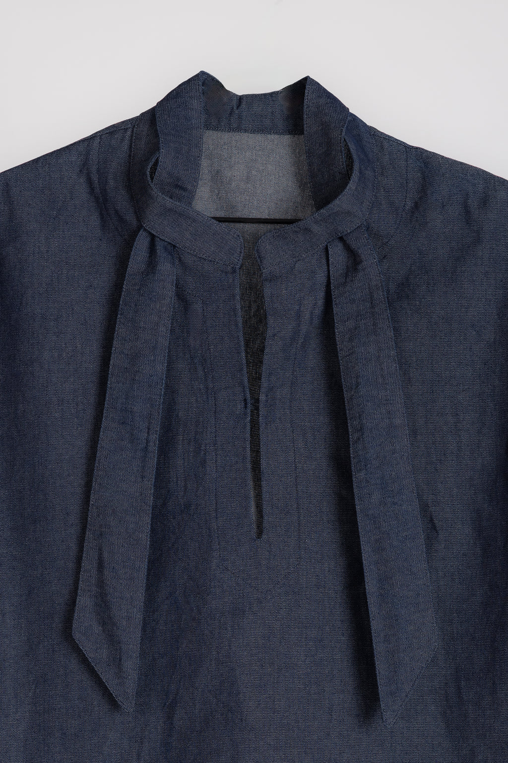 Denim Tie Neck Pullover Shirt