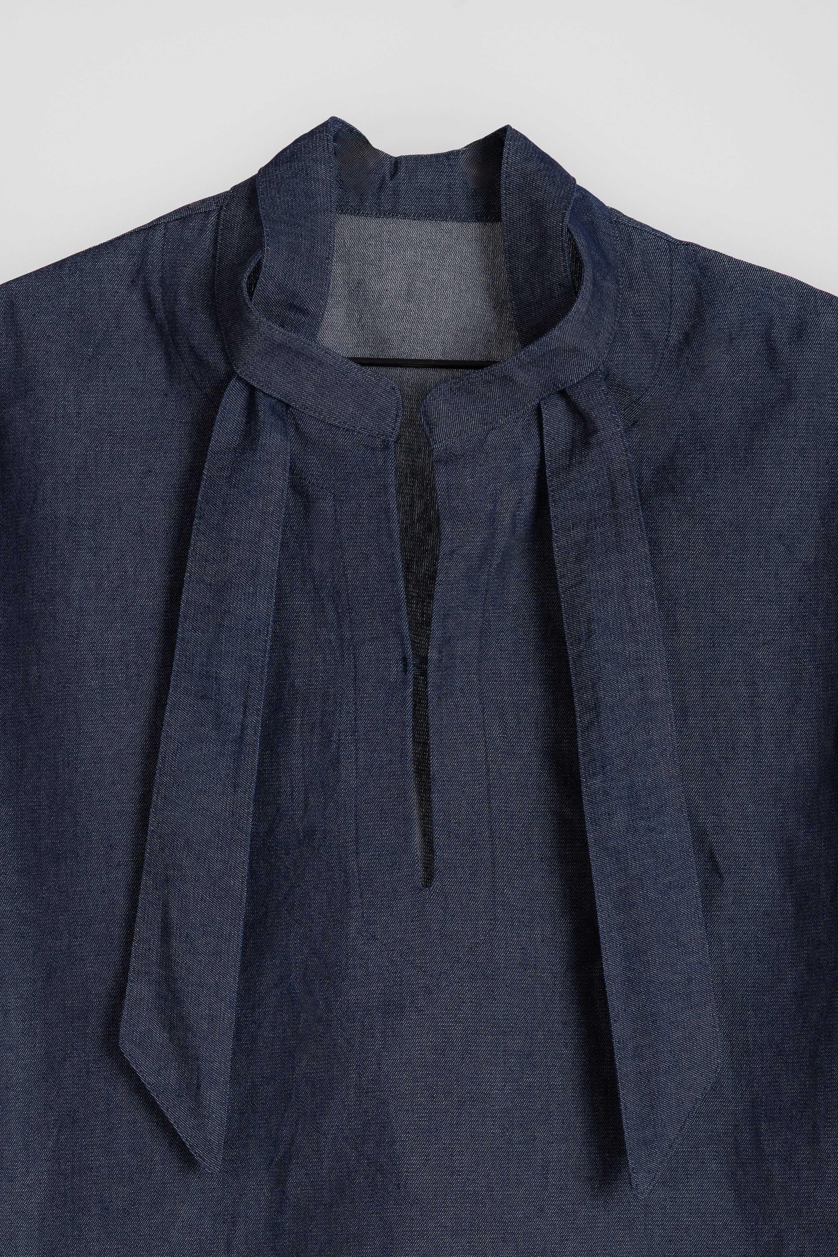 Denim Tie Neck Pullover Shirt