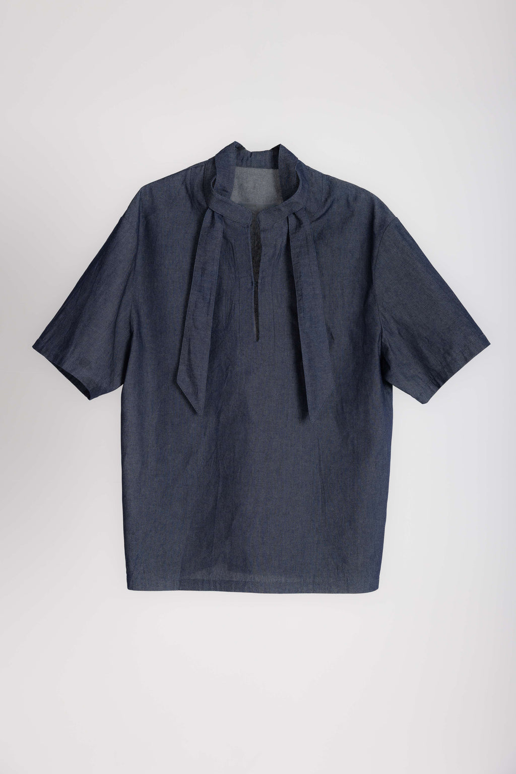 Denim Tie Neck Pullover Shirt