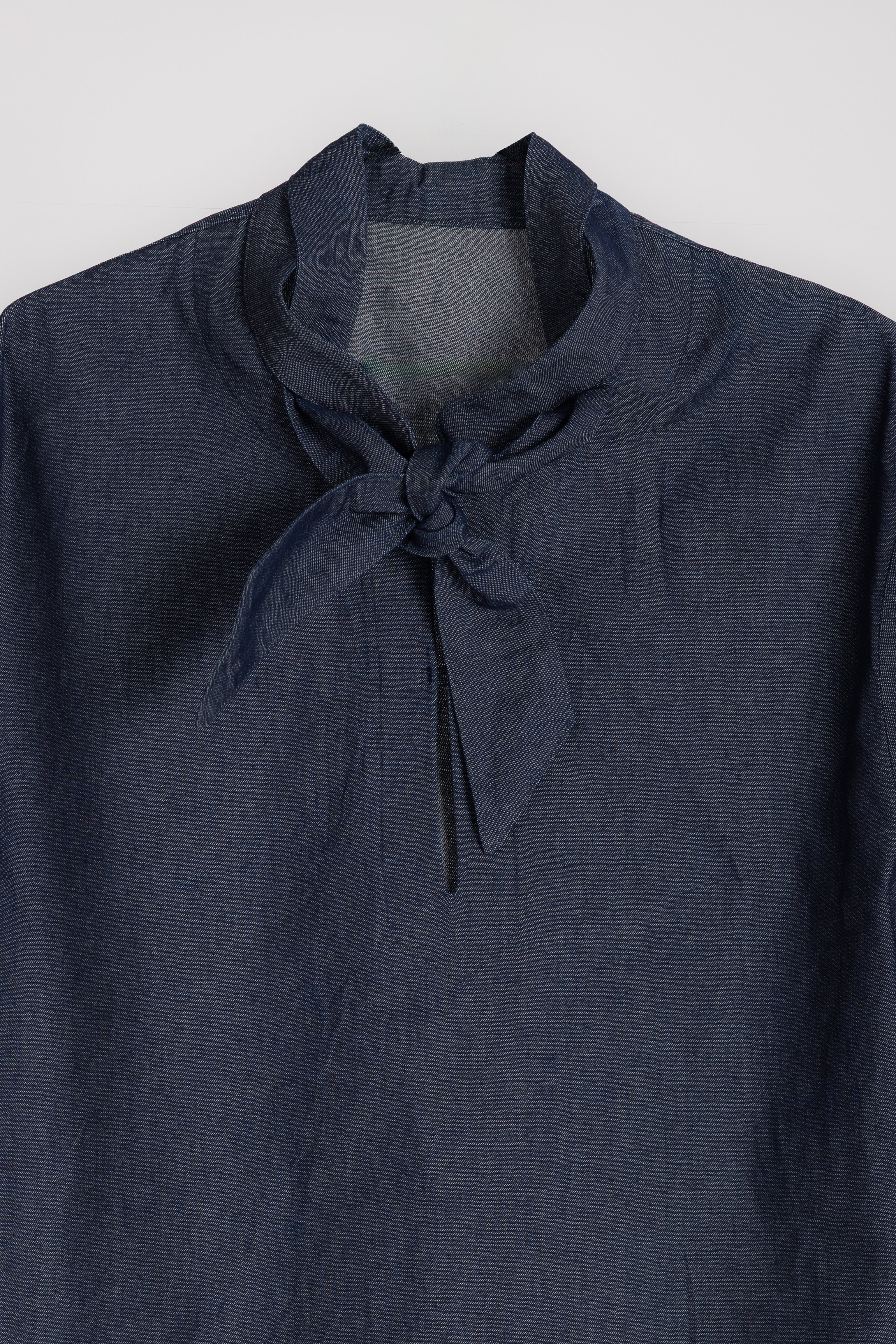 Denim Tie Neck Pullover Shirt